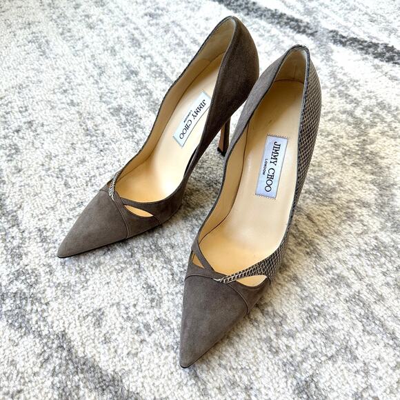 Jimmy Choo Grey Suede & Snakeskin Pumps Size 38 - Picture 5 of 14